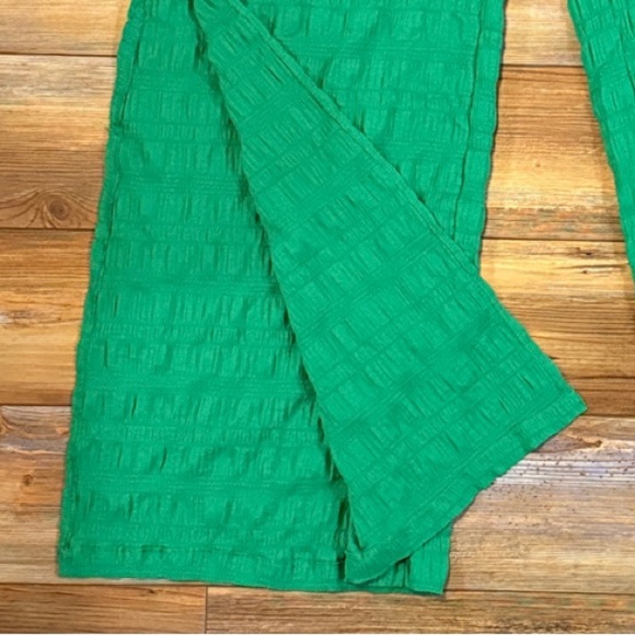 Drawstring Green Split Wide Leg Textured Pants Size L - Picture 4 of 5